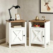 EVOKEDEN Farmhouse Nightstands Set of 2, Rustic Vintage Side End Table w/ Storage & Barn Door for Bedroom Living Room, White