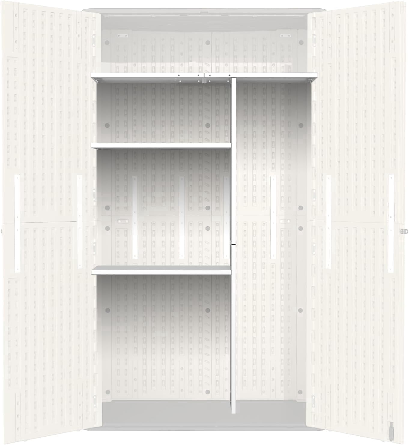 EVOKEDEN Vertical Storage Shed Shelf, Weatherproof Metal Shelf for 60 cuft Tool Cabinet, 45.6''L×13.2''W×69.9''H, White