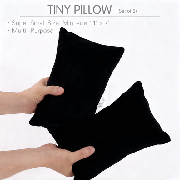 EVOLIVE 2-Pack Gray Micromink Shell Mini Tiny Pillows, 11"x7" - Machine Washable, Lightweight, Breathable Multi-Purpose Travel Pillows for Neck, Back Support, Pet Use (Black, 7x11)