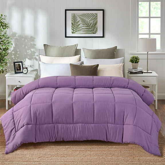 EVOLIVE All Season Pre Washed Soft Microfiber White Goose Down Alternative Comforter with Box Stitching (Lavender, King)
