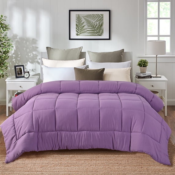 EVOLIVE All Season Pre Washed Soft Microfiber White Goose Down Alternative Comforter with Box Stitching (Lavender, Twin)
