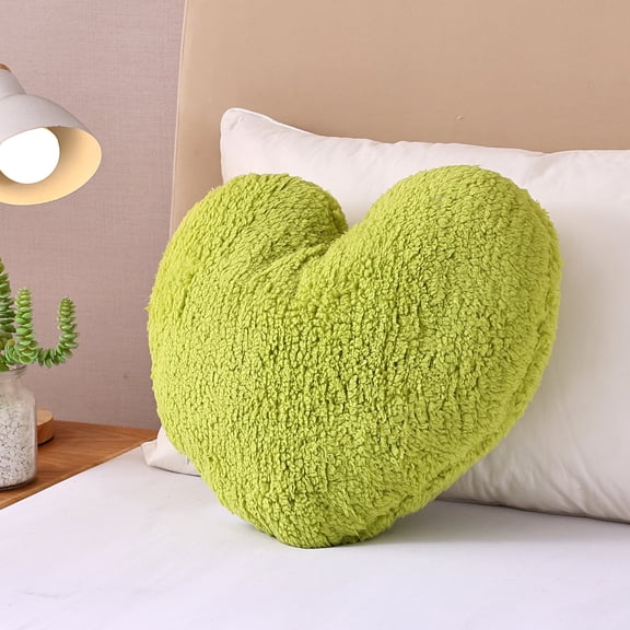 EVOLIVE Heart Pillow, Love Pillow Gifts, 15X17 Inch Large Heart Shaped Pillows, Sherpa Material Room Decor Throw Pillows, Living, Bedroom, Indoor Outdoor (Lime)