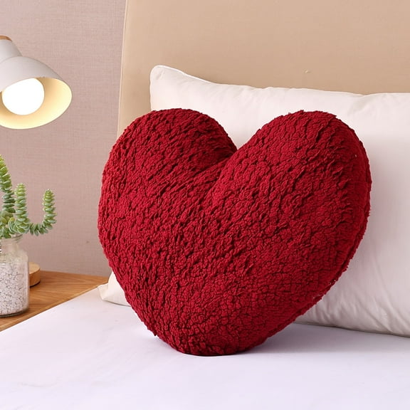 EVOLIVE Heart Pillow, Love Pillow Gifts, 15X17 Inch Large Heart Shaped Pillows, Sherpa Material Room Decor Throw Pillows, Living, Bedroom, Indoor Outdoor (Red)