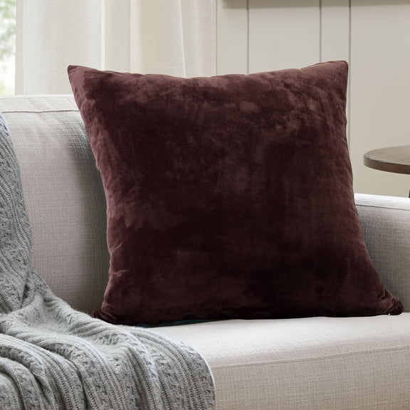 EVOLIVE Soft Micromink, Faux Fur, Faux Suede Euro Sham Cover Pillowcase Replacement with Zipper Closure (Brown, 26"X26")