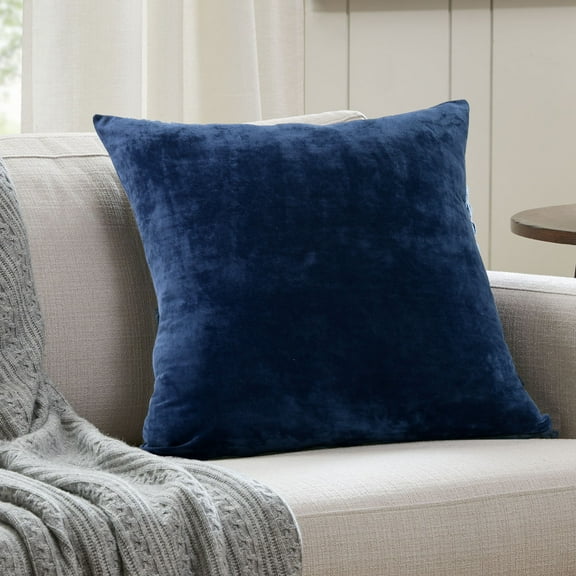 EVOLIVE Soft Micromink, Faux Fur, Faux Suede Euro Sham Cover Pillowcase Replacement with Zipper Closure (Navy, 26"X26")