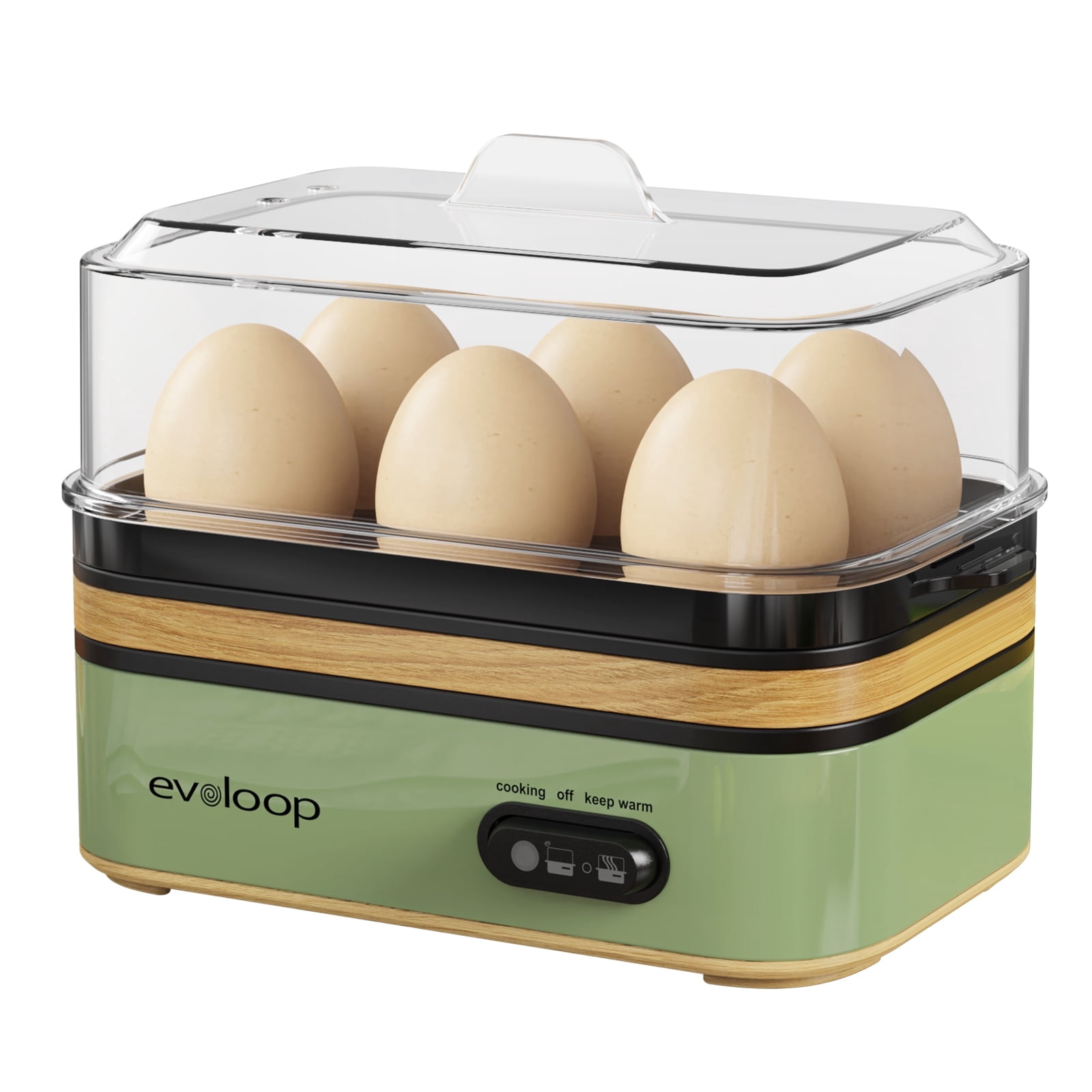 EVOLOOP Rapid Egg Cooker, 6 Egg Capacity Electric Egg Cooker for Hard Boiled Eggs, Soft, Medium, Omelet Maker Egg Poached Eggs for Breakfast, Over-Heat Protect, One-Touch Button, BPA Free