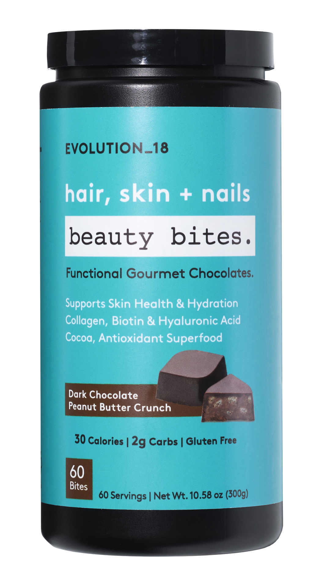 EVOLUTION_18 Beauty Bites, Dark Chocolate Peanut Butter Crunch, Functional Gourmet Chocolates, Collagen, Biotin, Hyaluronic Acid, for Hair, Skin & Nails, 30 Calories, 60 count - image 1 of 11