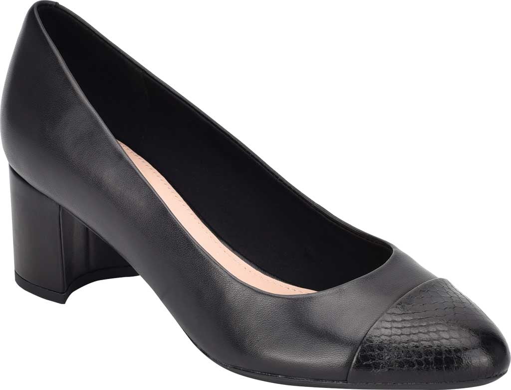 Block heel top snakeskin shoes