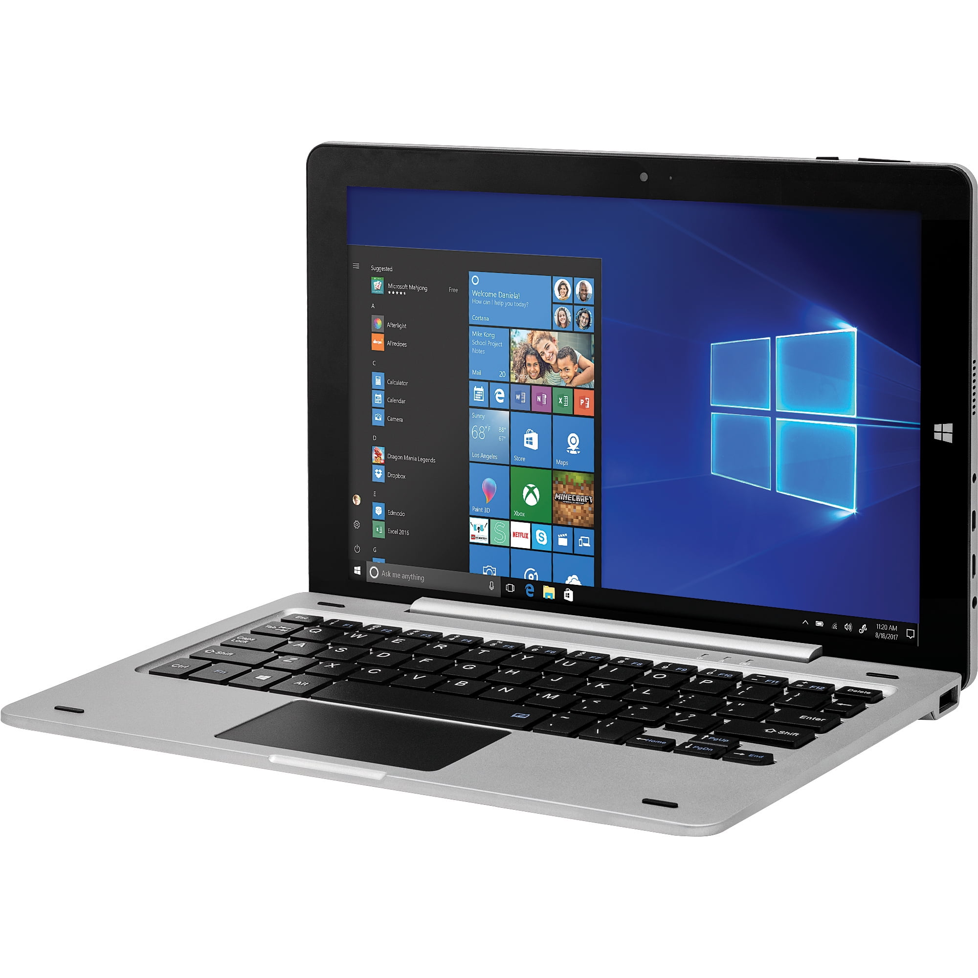 EVOO 10.1" Tablet with Keyboard, Dual Core, Intel Processor, 32GB Storage, Smart Stylus included, Micro HDMI, Dual Cameras, Windows 10 Home, Silver
