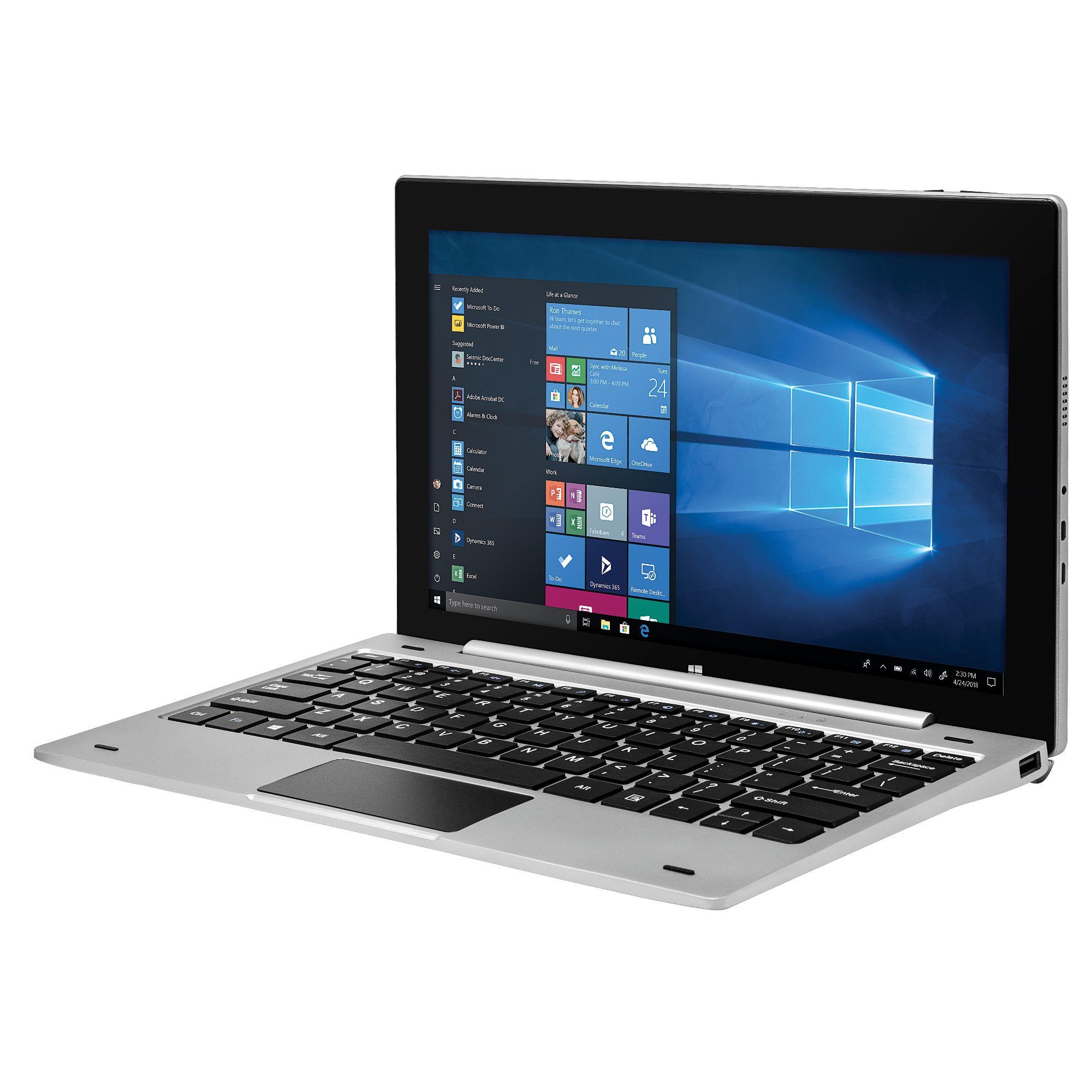EVOO 11.6" Windows Tablet with Keyboard, Full HD, Intel Processor, Quad Core, 32GB Storage, Micro HDMI, Dual Cameras, Windows 10 Home, Silver - image 1 of 2
