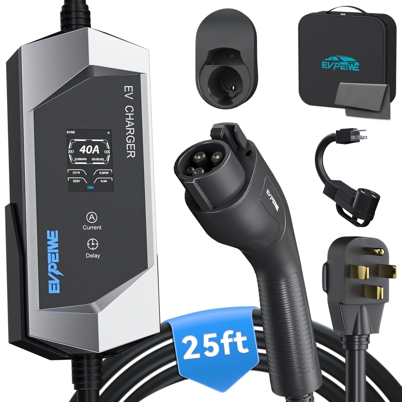 Level 1 EV Charger - 25ft Cable Portable Electric Vehicle Charger, 15A 110V For All J1772 Cars, Home Charging Station