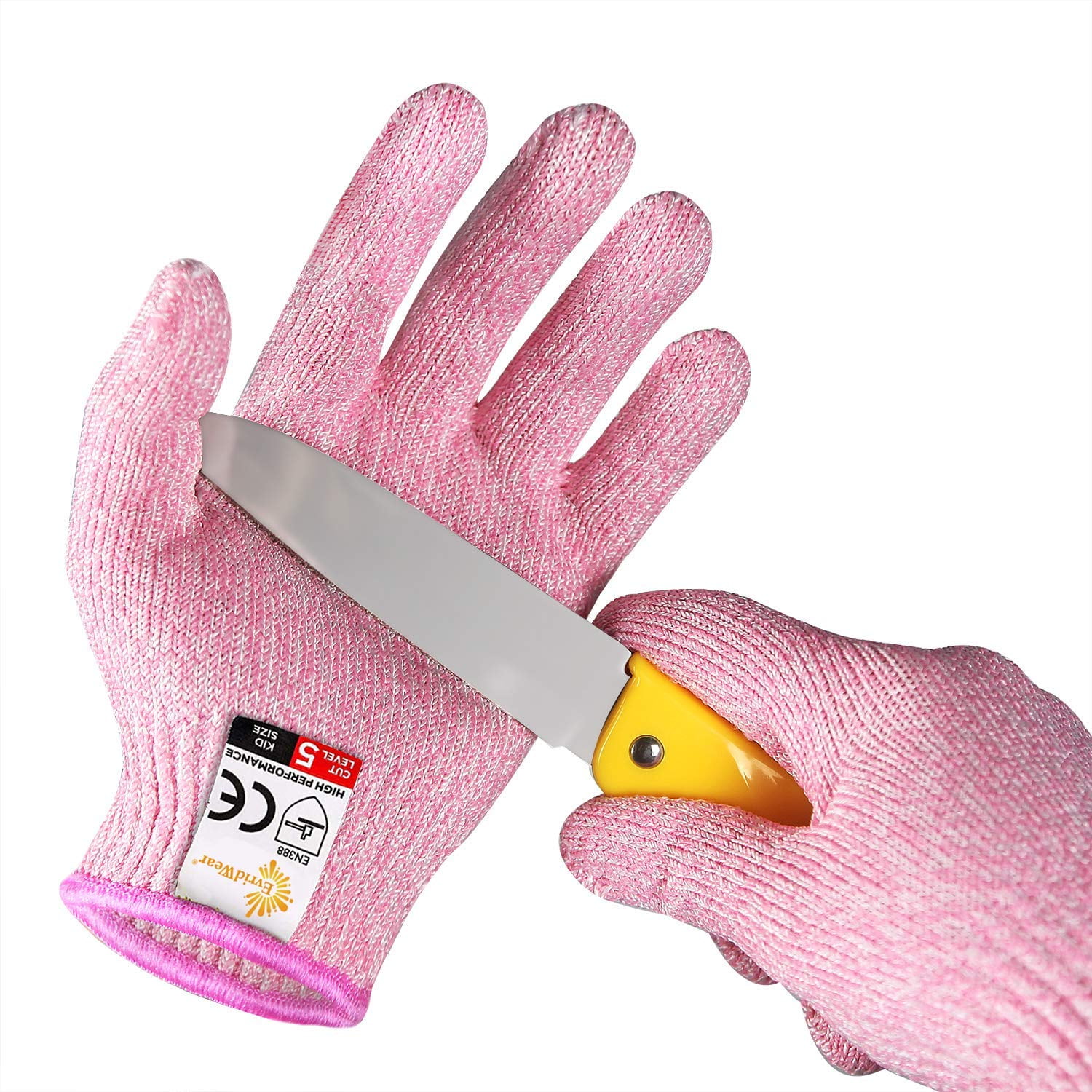 EVRIDWEAR Kid Sized Cut Resistant Work Gloves for Kitchen Use, Crafts, DIY, Garden and Yard works. Children Food Grade Kevlar Safety Gloves for Hand Protection(S (4-7YRS), Pink)