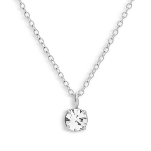Waterproof Silver Plated Stainless Steel Solitaire Crystal Necklace