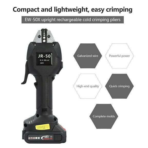 EW-50X Electric Crimping Pliers Terminal Crimping Tool Rechargeable DC 18V/3Ah Black