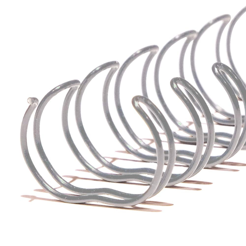 EW32L0308-SV - Twin Loop Wire Binding Spines for 50 - 60 Sheet Capacity - 3/8 inch x 11in - 3 to 1 Pitch - Silver - 100/bx