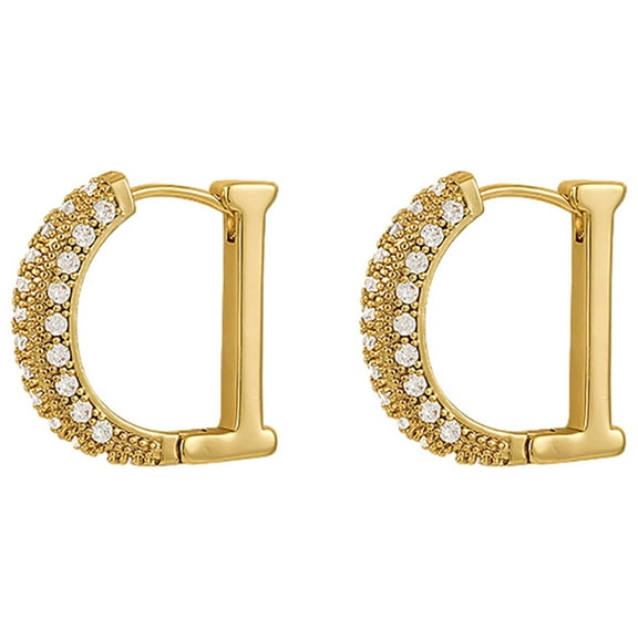 EWASON D Letter Full Diamond Earrings Women's Sweet Cool Earrings Temperament Earrings,Alloy,Gold
