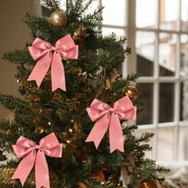 EWASWON 10 Pack Pink Christmas Bows - 5.1" Polyester Satin Ribbon Double Layer Swallow Tailed Bows for Christmas Tree Decor & Gift Wrapping