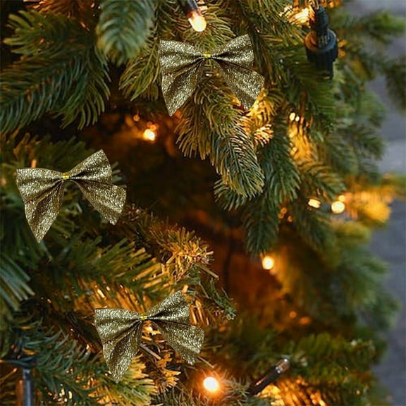 EWASWON 12 Pack Gold Christmas Bows, Pre-tied Holiday Bows for Christmas Tree Decorations, Gift Wrapping & Party Festive Decorations