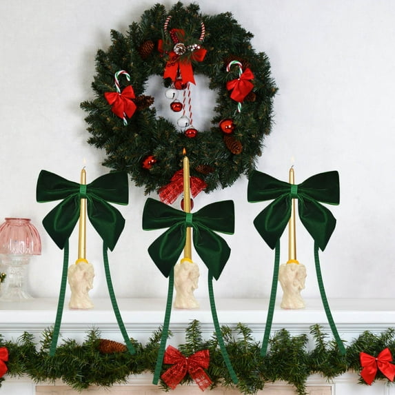 EWASWON 12 Pack Green Christmas Flocking Gift Bows - Soft Fuzzy Holiday Wrapping Bows for Presents, Tree Decor & DIY Gift Packaging