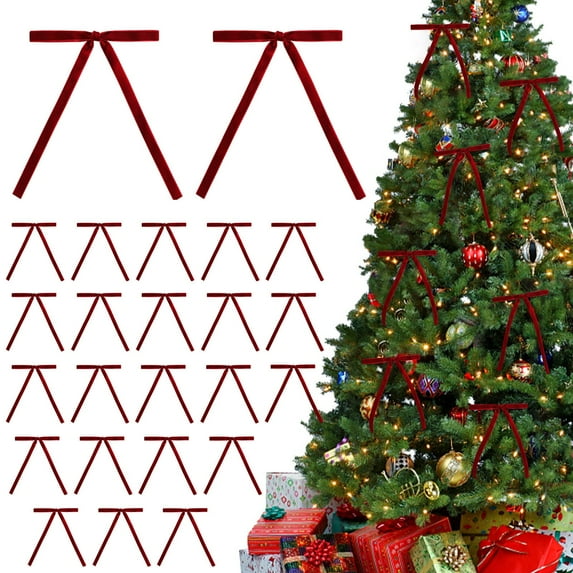 EWASWON 48 Pcs Burgundy Velvet Christmas Bows - Vintage Decorative Bows for Christmas Tree, Wreath, Garland Holiday Decoration