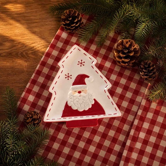 EWASWON 5-Piece Christmas Tree Shaped Ceramic Plates Set, Red Porcelain Dessert Serving Platter for Cookies, Snacks & Appetizers, Microwave & Dishwasher Safe Holiday Table Decor