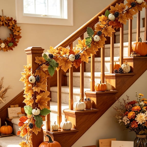 EWASWON Artificial Fall Maple Leaf Garland 78.7 Inch Hanging Vine Thanksgiving Autumn Decor for Mantel Fireplace Home Wedding Party