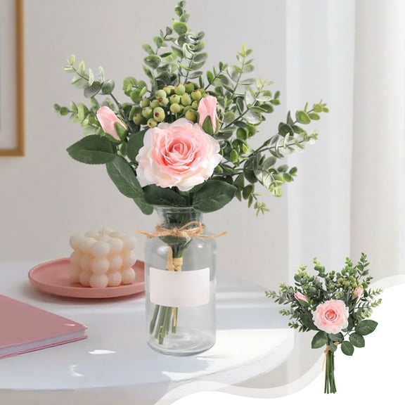 EWASWON Artificial Pink Silk Rose Hydrangea Bouquet Real Touch Faux Flowers Wedding Centerpiece Aisle Floor Arrangements Allergy Friendly Home Decor