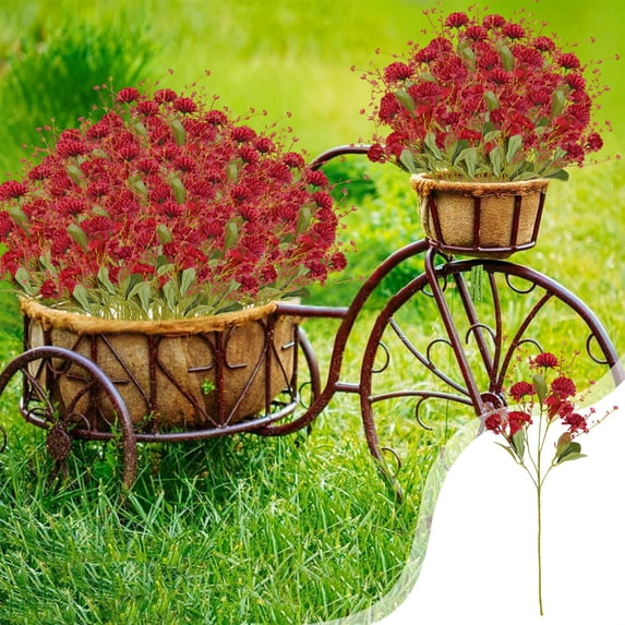 EWASWON Artificial Silk Faux Flowers 5 Head Red Chrysanthemum Mums Bush Stem for Wedding Centerpieces Floor Arrangements Home Decor