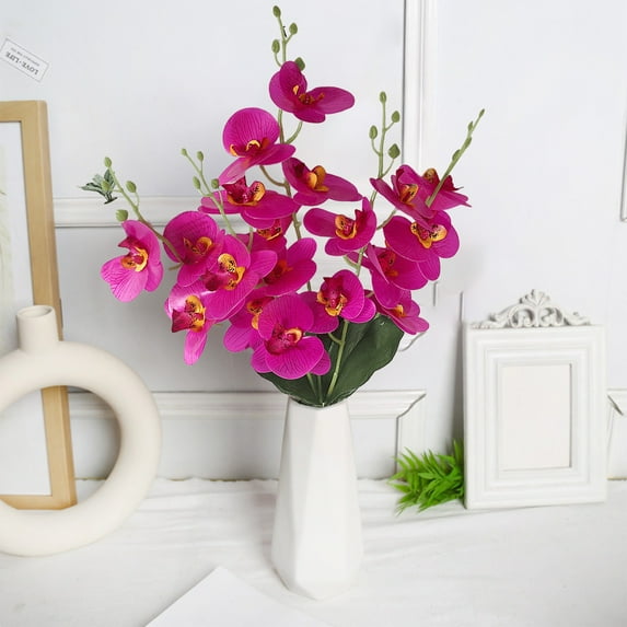 EWASWON Artificial Silk Phalaenopsis Orchid Real Touch Stem Dark Rose Burgundy Faux Flower for Vase Home Wedding Centerpiece Decor