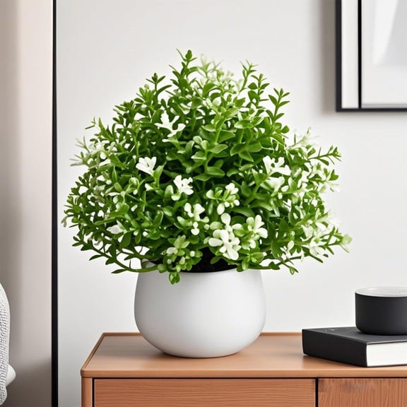 EWASWON Artificial Small Fake Plants No Maintenance Lifelike Greenery Indoor Home Decor Potted in White Pot