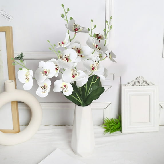 EWASWON Artificial White Phalaenopsis Orchid 5-Head Real Touch Stem 19.6" Tall Faux Fake Silk Flowers For Home Decor Wedding Centerpiece Vase Arrangement