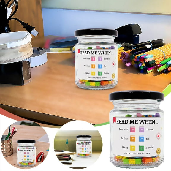 EWASWON Bible Verses Jar Gift - Color Coded for Emotions, 92 Scripture Verses in Glass Jar, Uplifting Christian Gift for Encouragement, Anxiety, Hope - Read Me When