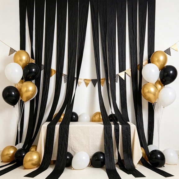EWASWON Black Crepe Paper Streamers, 1.57in x 98.43in, for Halloween Graduation Wedding Birthday Party Decor and Backdrop