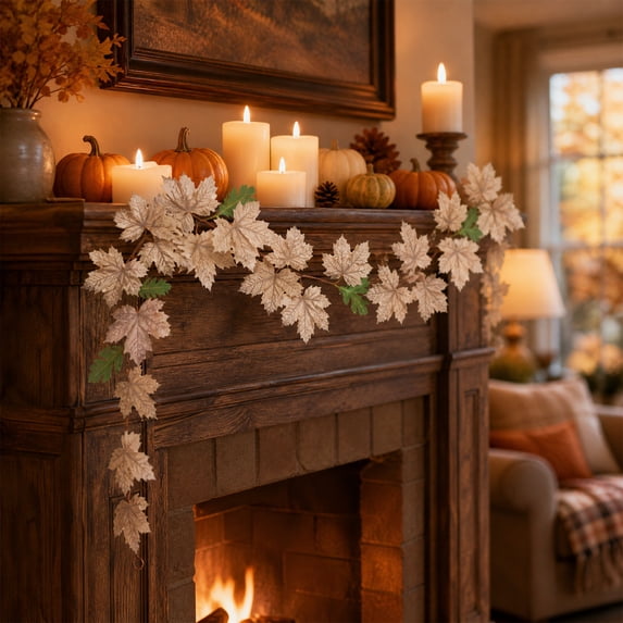 EWASWON Black Red Artificial Maple Leaf Garland, Flexible Fall Vine Decor for Halloween Thanksgiving Indoor Outdoor Mantel & Doorway