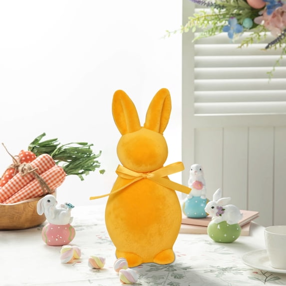 EWASWON Blue Easter Bunny Figurine with Ribbon, Lightweight Foam Easter Decor for Home, Garden, Table - Spring Bunny Statue for Indoor Outdoor Party Gift