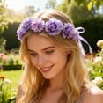 thumbnail image 1 of EWASWON Blue Rose Flower Crown, Artificial Floral Headband with Leaves & Adjustable Light Blue Ribbon for Women, Festival Wedding Party Photo Hair Accessory, 1 of 5