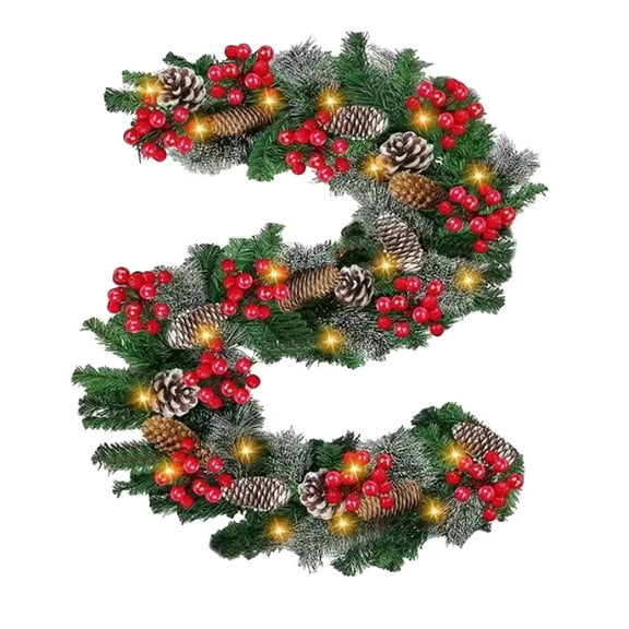 EWASWON Christmas 106 Inch Christmas Garland, Flexible with Red Accents & Pine Cones, for Door, Stairway, Commercial/Indoor Outdoor Holiday Decoration