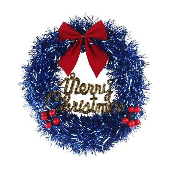 EWASWON Christmas 12 Inch Blue Plastic Christmas Wreath - Hanging Holiday Decoration with Santa/Reindeer, for Indoor/Outdoor Door/Wall