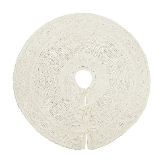 EWASWON Christmas 24 Inch White Knitted Christmas Tree Skirt - Soft Tree Skirt for Small Artificial Trees, Hides Stand, Holiday Decor