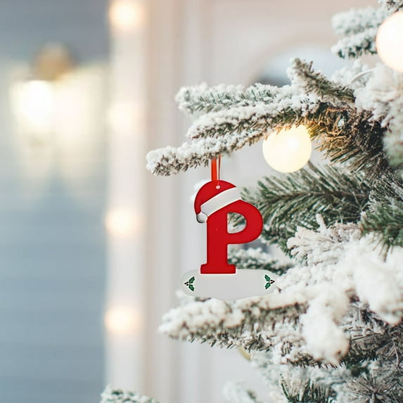 EWASWON Christmas 26 Letters Santa Hat Ornaments, Personalized Christmas Tree Decorations, Red & White PVC, Custom Name Initial Pendant for Xmas Wreath, Gifts
