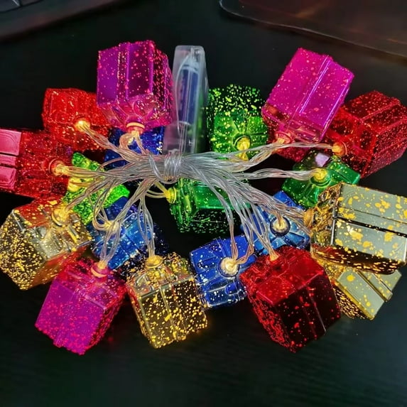 EWASWON Christmas 2M Multicolor LED Christmas Tree String Lights, Gift Box Shape Holiday Decorative Lights for Xmas Tree, Room, Festival Decor