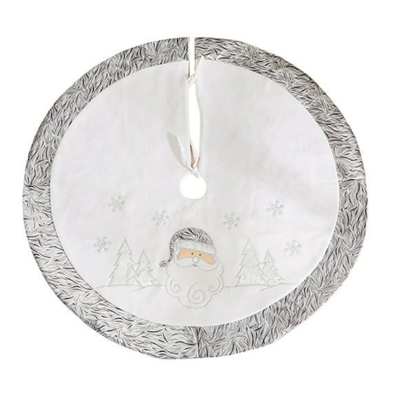 EWASWON Christmas 36 Inch Multi-Color Velvet Christmas Tree Skirt - Embroidered Cartoon Santa Snowman, with Adjustable Ties, Festive Holiday Decor