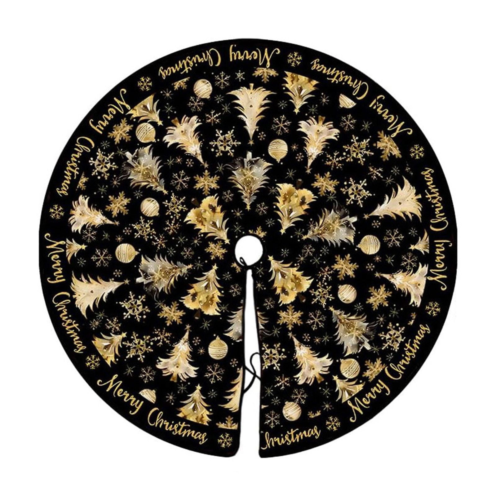 EWASWON Christmas 48 Inch Black and Gold Christmas Tree Skirt Plush Black And Gold Christmas Tree Skirt