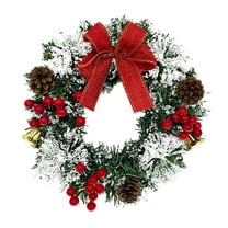 EWASWON Christmas 8 Inch Artificial Christmas Wreath, Door & Wall Hanging Decor with Red Berries, Pinecones, Snowy Finish - Festive Holiday Decoration
