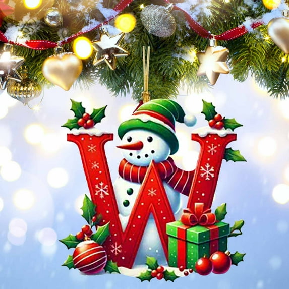 EWASWON Christmas 8CM Acrylic Christmas Letter Ornament - Santa Hat Design, DIY Personalized Hanging Decor for Tree, Home, Office