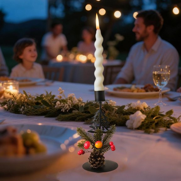 EWASWON Christmas Candle Holder Tree Shaped Iron Pinecone Decor Gold Black Farmhouse Rustic Tabletop Centerpiece