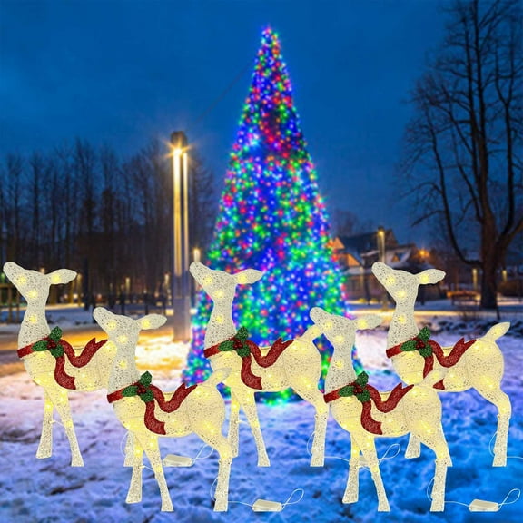 EWASWON Christmas Christmas Glowing Deer Lights, Outdoor Waterproof Reindeer Decor, Battery-Powered Indoor Outdoor String Lights for Yard Garden Xmas Decoration, White