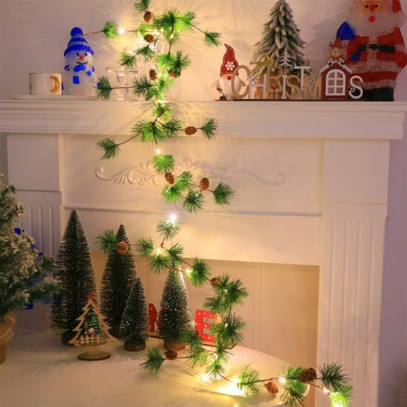 EWASWON Christmas Christmas Rattan Light String, 200cm Green ABS Decorative Lights with Pinecones, Red Fruit, Wall Mounted, Dry Battery Powered, Holiday Home Decoration
