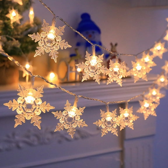 EWASWON Christmas Christmas Snowflake String Lights, 10 LED Battery Operated, Indoor Outdoor Decor, Waterproof, for Christmas Tree, Holiday Party, Bedroom, Patio, Garden
