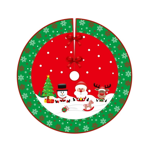 EWASWON Christmas Christmas Tree Skirt 36-48 Inch, Multicolor Polyester with Snowflakes & Snowmen, Reusable Machine Washable for Holiday Decor
